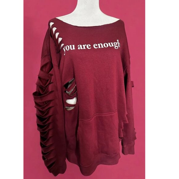 Distressed Maroon Cut Out Sweatshirt L/XL - Picture 5 of 5